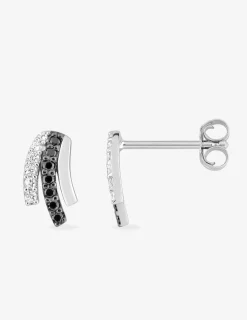Boucles d'oreilles clous courbes bicolores argent rhodié 925‰ avec oxyde de zirconium SO OR