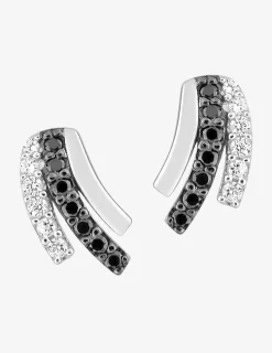 Boucles d'oreilles clous courbes bicolores argent rhodié 925‰ avec oxyde de zirconium SO OR