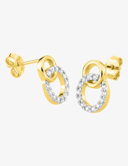 Boucles d'oreilles clous cercles entrelacés plaqué or, rhodium et oxyde de zirconium SO OR