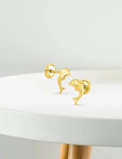 Boucles d'oreilles clous dauphin or jaune 750 ‰ SO OR
