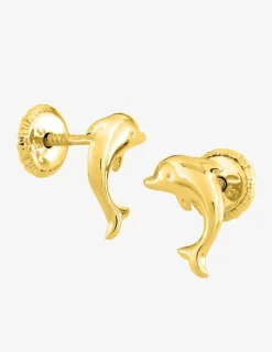 Boucles d'oreilles clous dauphin or jaune 750 ‰ SO OR