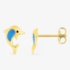 Boucles d'oreilles clous dauphin plaqué or et laque bleue SO OR