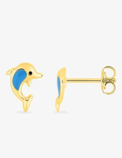 Boucles d'oreilles clous dauphin plaqué or et laque bleue SO OR