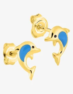 Boucles d'oreilles clous dauphin plaqué or et laque bleue SO OR