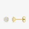 Boucles d'oreilles clous en or jaune 375 ‰, sept diamants synthétiques 0,30 ct SO OR