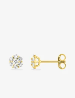 Boucles d'oreilles clous en or jaune 375 ‰, sept diamants synthétiques 0,30 ct SO OR