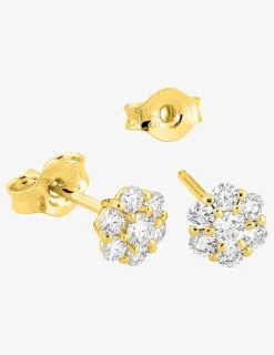 Boucles d'oreilles clous en or jaune 375 ‰, sept diamants synthétiques 0,30 ct SO OR