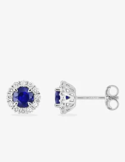Boucles d'oreilles clous en or blanc 375 ‰, saphir et diamants synthétiques 0,26 ct SO OR