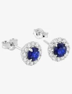 Boucles d'oreilles clous en or blanc 375 ‰, saphir et diamants synthétiques 0,26 ct SO OR
