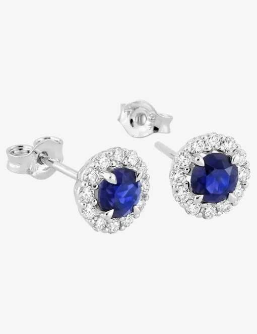 Boucles d'oreilles clous en or blanc 375 ‰, saphir et diamants synthétiques 0,26 ct SO OR