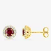 Boucles d'oreilles clous en or jaune 375 ‰, rubis et diamants synthétiques 0,26 ct SO OR