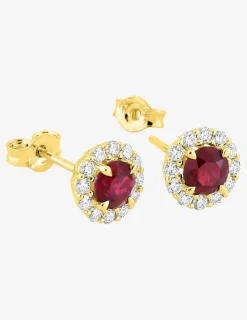Boucles d'oreilles clous en or jaune 375 ‰, rubis et diamants synthétiques 0,26 ct SO OR