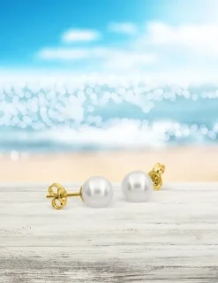 Boucles d'oreilles clous en or jaune 750 ‰ et perle de culture d'eau douce SO OR