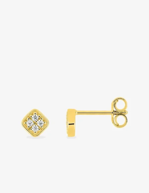 Boucles d'oreilles clous en or jaune 750 ‰ et oxydes de zirconium motif "losange" SO OR