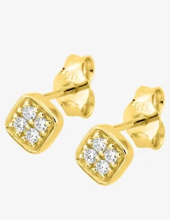 Boucles d'oreilles clous en or jaune 750 ‰ et oxydes de zirconium motif "losange" SO OR