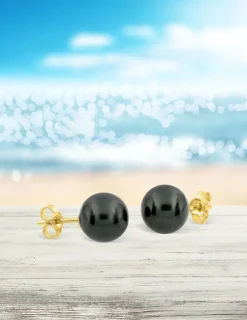 Boucles d'oreilles clous en or jaune 750 ‰ et perle 8 mm SO OR