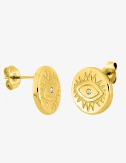Boucles d'oreilles clous en acier doré et cristal blanc SO OR