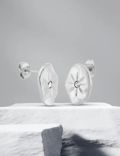 Boucles d'oreilles clous en acier et cristal blanc SO OR