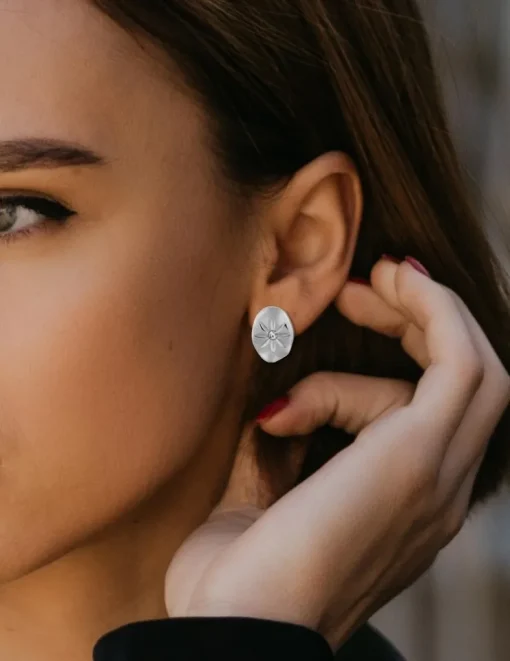 Boucles d'oreilles clous en acier et cristal blanc SO OR