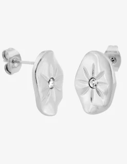 Boucles d'oreilles clous en acier et cristal blanc SO OR