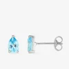 Boucles d'oreilles clous en or blanc 750 ‰ avec topaze bleue SO OR