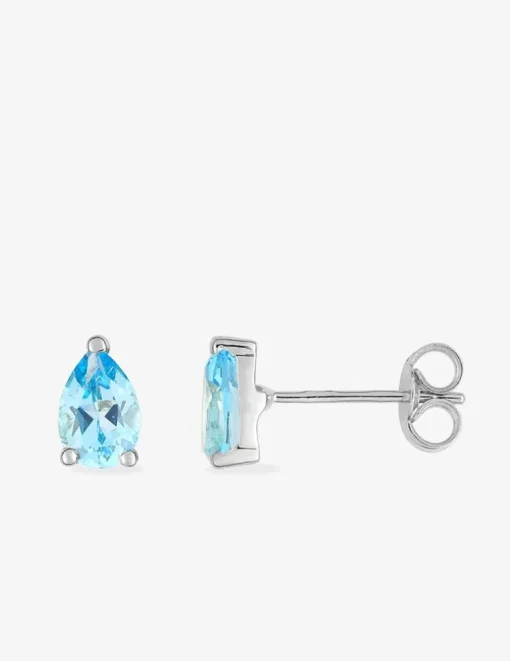 Boucles d'oreilles clous en or blanc 750 ‰ avec topaze bleue SO OR