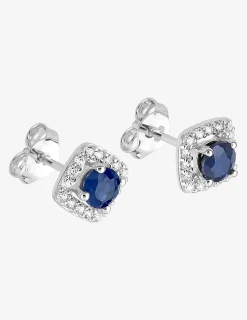 Boucles d'oreilles clous en or blanc 375 ‰, saphir et oxydes de zirconium SO OR