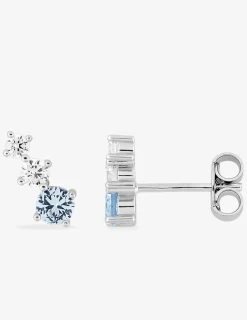 Boucles d'oreilles clous en argent 925 ‰ rhodié, oxydes de zirconium bleu et blancs SO OR