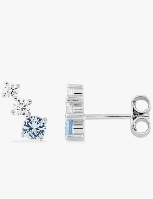 Boucles d'oreilles clous en argent 925 ‰ rhodié, oxydes de zirconium bleu et blancs SO OR