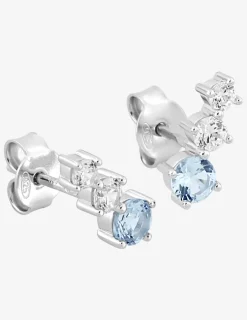 Boucles d'oreilles clous en argent 925 ‰ rhodié, oxydes de zirconium bleu et blancs SO OR
