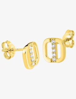Boucles d'oreilles clous en or jaune 750‰ oxyde blanc géométrique SO OR