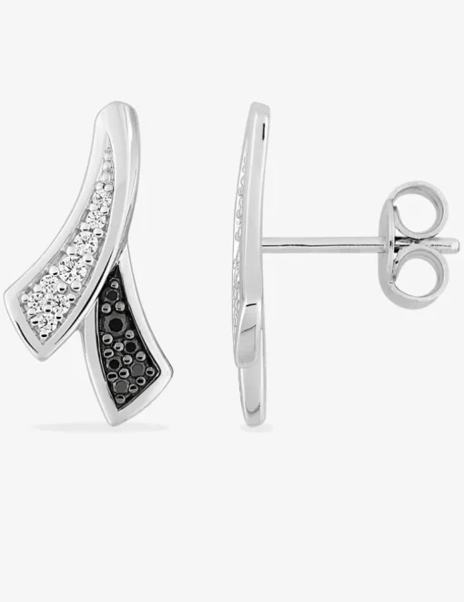 Boucles d'oreilles clous en argent gris rhodié 925‰ oxyde noir et blanc fantaisie SO OR