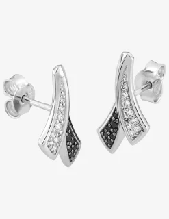 Boucles d'oreilles clous en argent gris rhodié 925‰ oxyde noir et blanc fantaisie SO OR