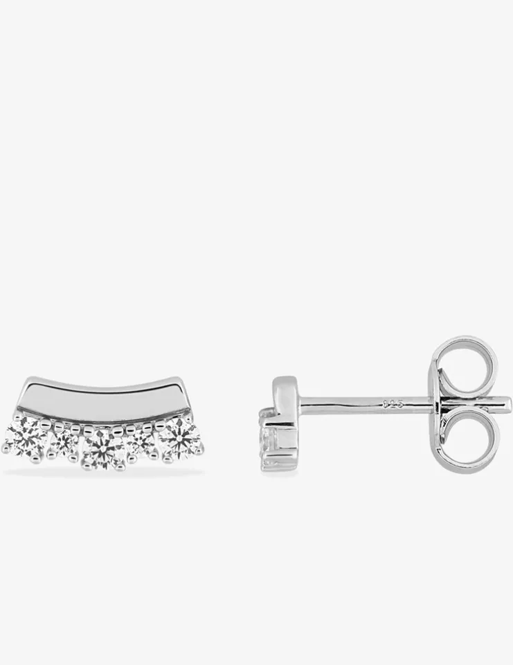 Boucles d'oreilles clous en argent 925 ‰ rhodié, 5 oxydes de zirconium SO OR
