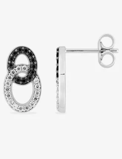 Boucles d'oreilles clous en argent 925 ‰ rhodié, oxydes de zirconium noir et blanc SO OR