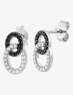 Boucles d'oreilles clous en argent 925 ‰ rhodié, oxydes de zirconium noir et blanc SO OR