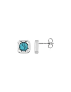 Boucles d'oreilles clous en argent 925 ‰ rhodié et turquoise SO OR