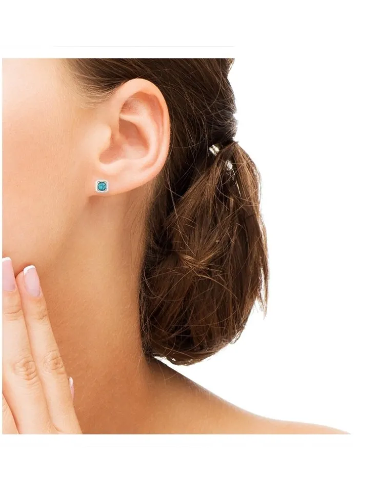 Boucles d'oreilles clous en argent 925 ‰ rhodié et turquoise SO OR