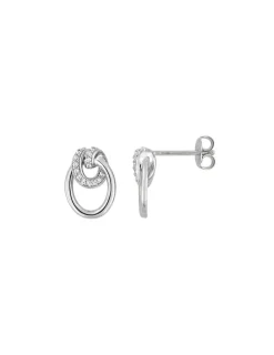 Boucles d'oreilles clous en argent 925 ‰ rhodié, motif circulaire et oxydes de zirconium SO OR