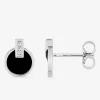 Boucles d'oreilles clous en argent 925 ‰ rhodié, oxydes de zirconium et laque noir SO OR