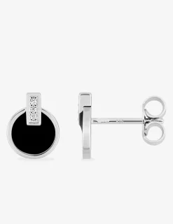 Boucles d'oreilles clous en argent 925 ‰ rhodié, oxydes de zirconium et laque noir SO OR