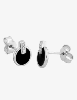 Boucles d'oreilles clous en argent 925 ‰ rhodié, oxydes de zirconium et laque noir SO OR