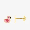 Boucles d'oreilles clous flamant rose or jaune 375 ‰ SO OR