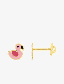 Boucles d'oreilles clous flamant rose or jaune 375 ‰ SO OR