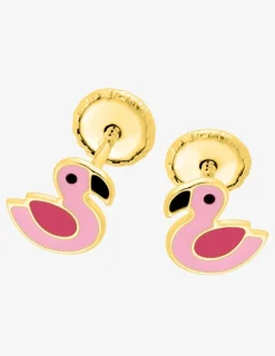 Boucles d'oreilles clous flamant rose or jaune 375 ‰ SO OR