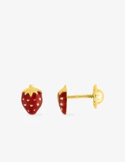 Boucles d'oreilles clous fraise or jaune 750 ‰ et laque SO OR
