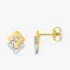 Boucles d'oreilles clous fantaisie or jaune 750 ‰, oxyde de zirconium et rhodium SO OR