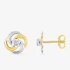 Boucles d'oreilles clous fantaisie or jaune 375 ‰, oxyde de zirconium et rhodium SO OR