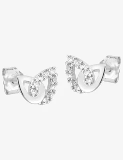 Boucles d'oreilles clous feuilles argent rhodié 925‰ avec oxyde de zirconium SO OR