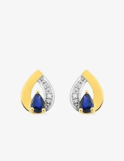 Boucles d'oreilles clous goutte plaqué or, rhodium et oxyde de zirconium blanc et bleu foncé SO OR